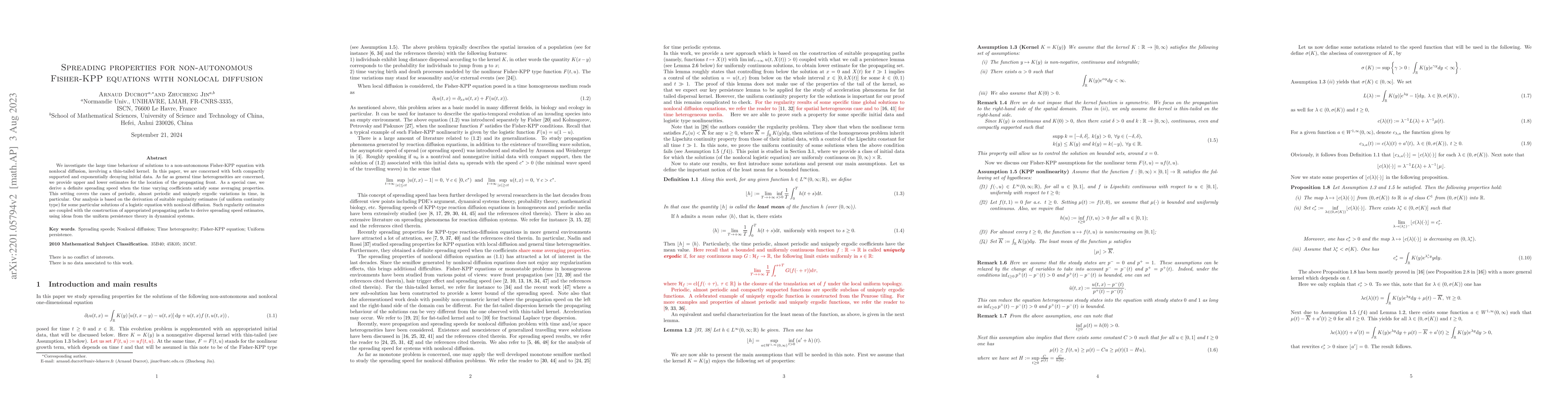 Thumbnail for Spreading properties for non-autonomous Fisher-KPP equations with
  nonlocal diffusion