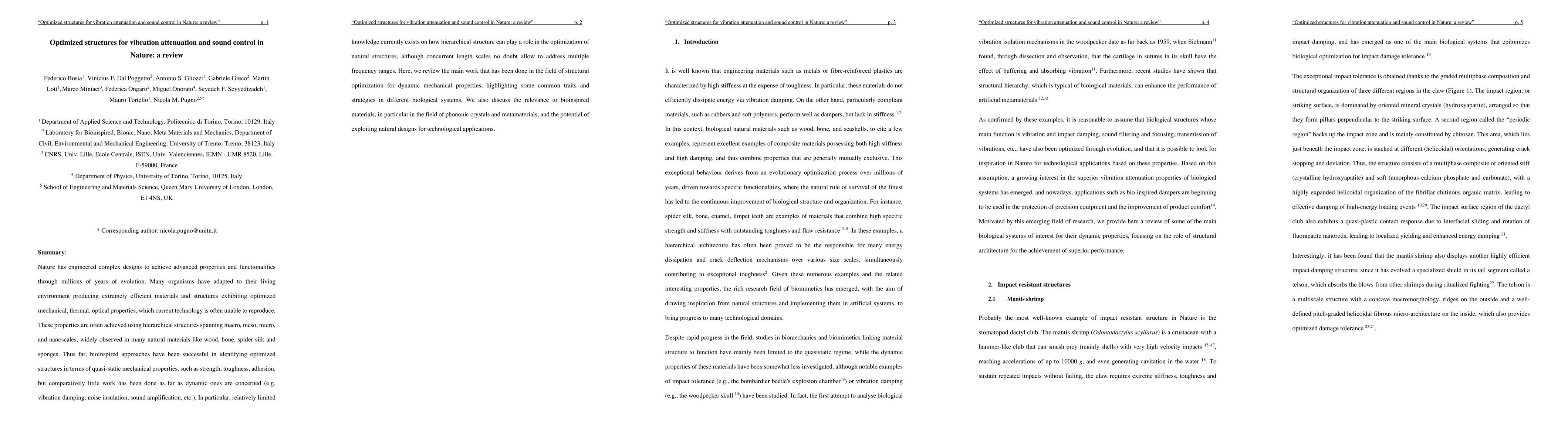 Thumbnail for Optimized structures for vibration attenuation and sound control in
  Nature: a review
