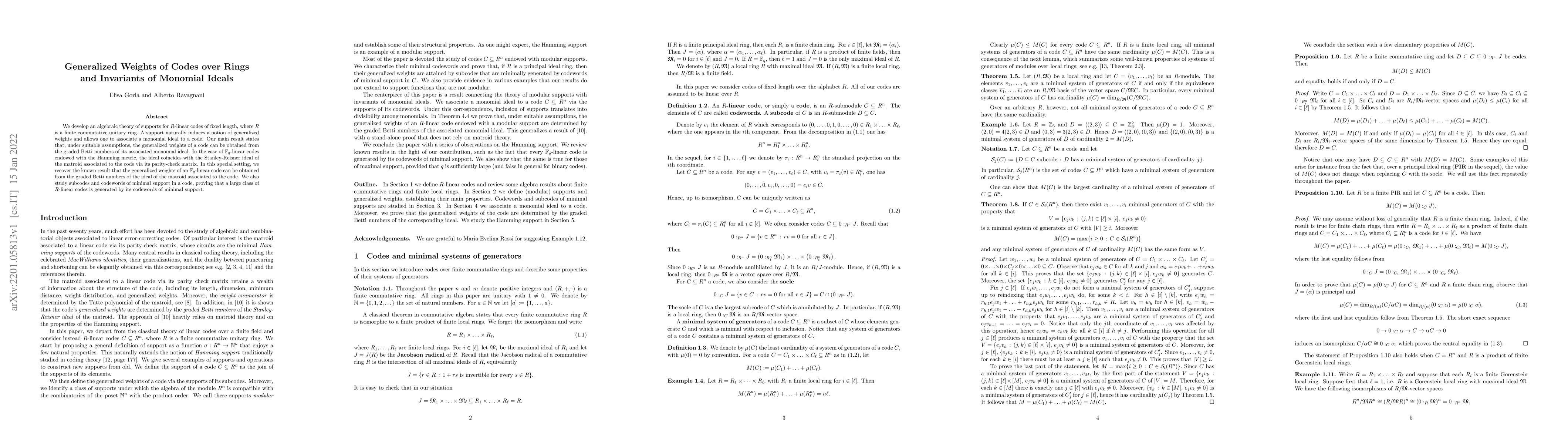 Thumbnail for Generalized weights of codes over rings and invariants of monomial
  ideals