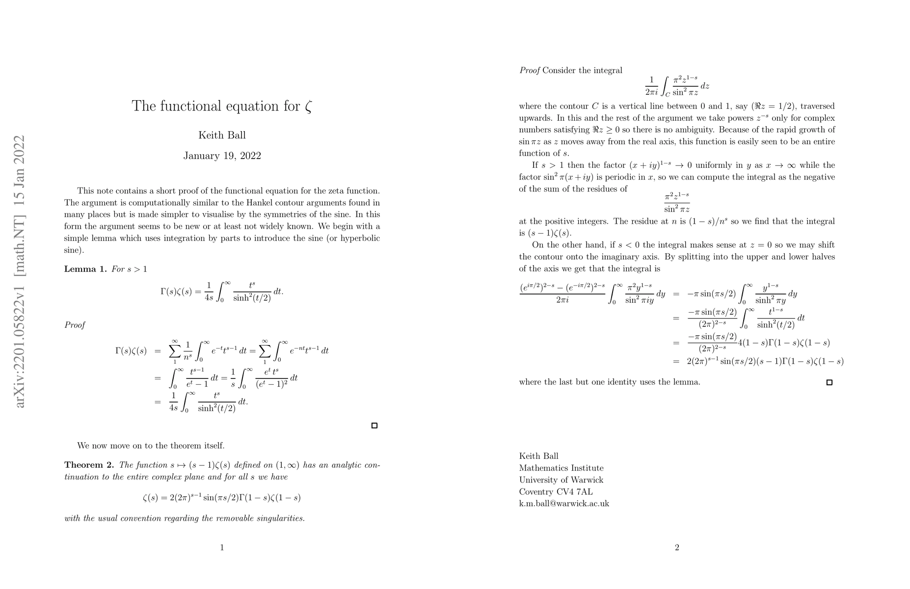 Thumbnail for The functional equation for $\zeta$