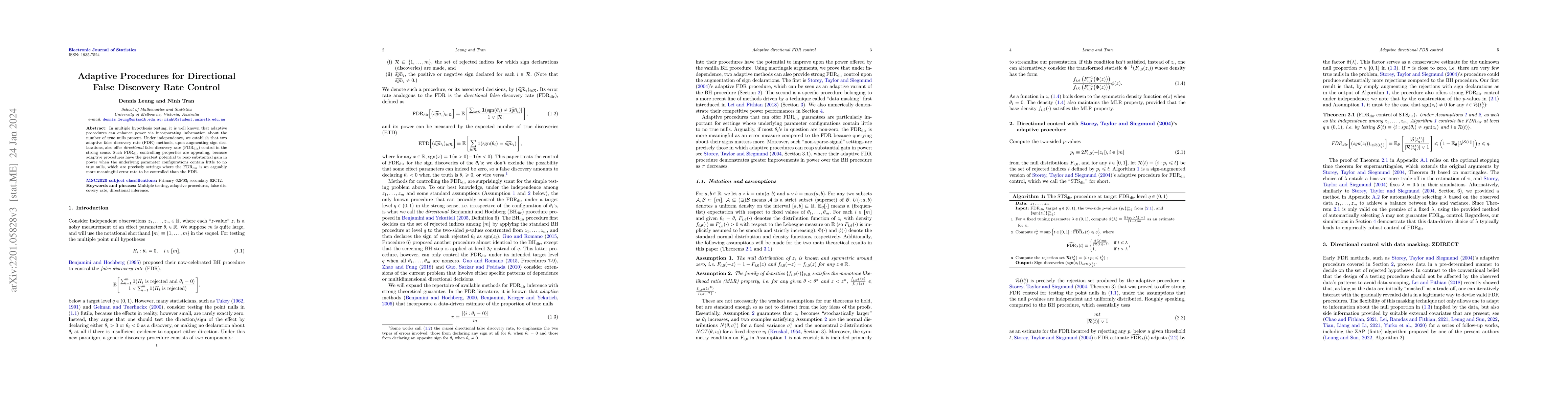 Thumbnail for Adaptive procedures for directional false discovery rate control