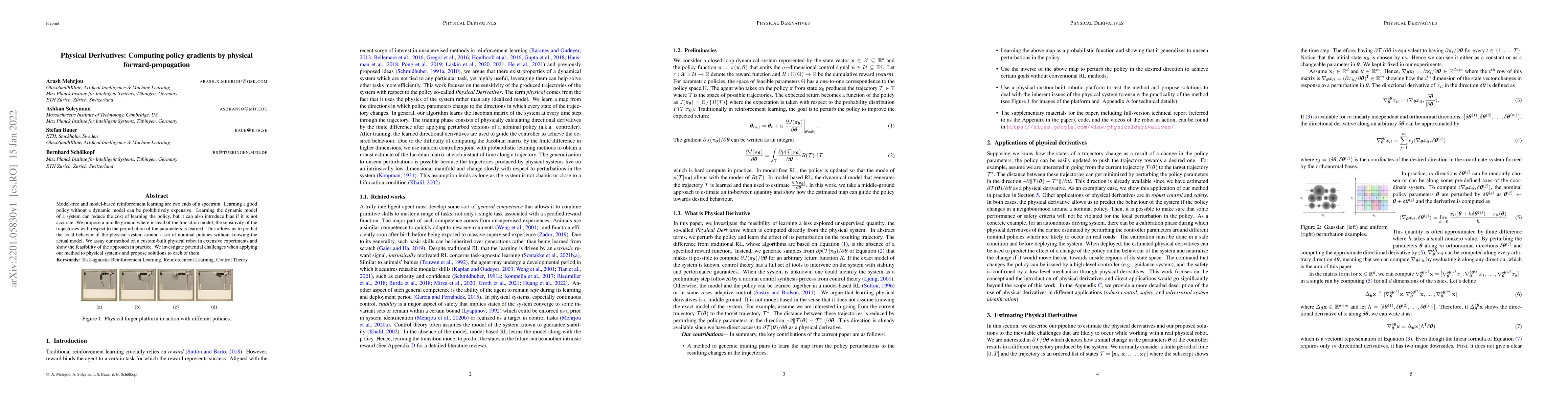 Thumbnail for Physical Derivatives: Computing policy gradients by physical
  forward-propagation