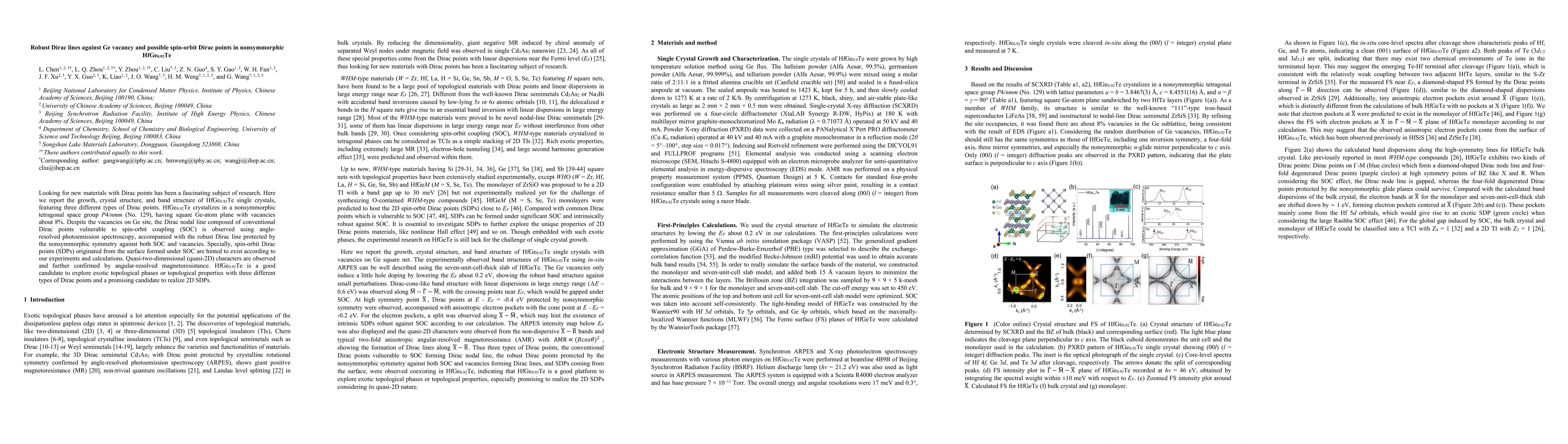 Thumbnail for Robust Dirac lines against Ge vacancy and possible spin-orbit Dirac
  points in nonsymmorphic HfGe0.92Te
