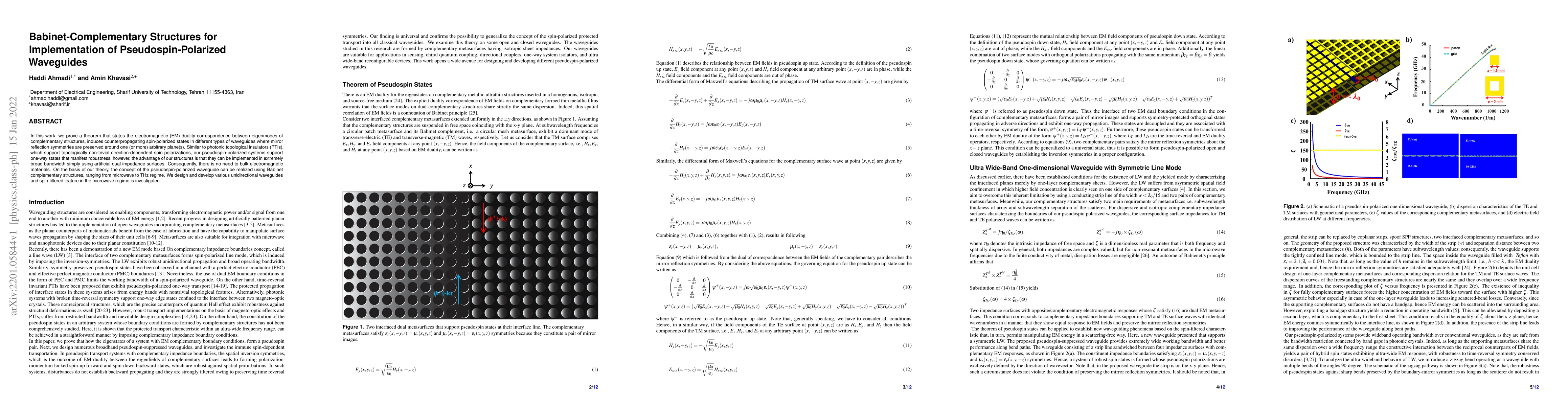 Thumbnail for Babinet-Complementary Structures for Implementation of
  Pseudospin-Polarized Waveguides