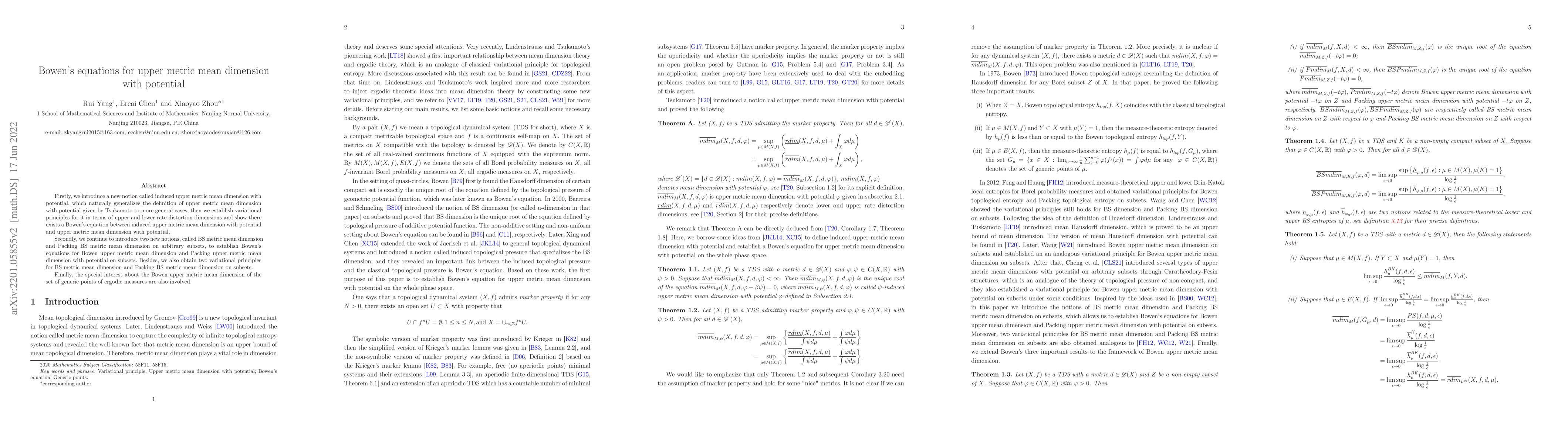 Thumbnail for Bowen's equations for upper metric mean dimension with potential