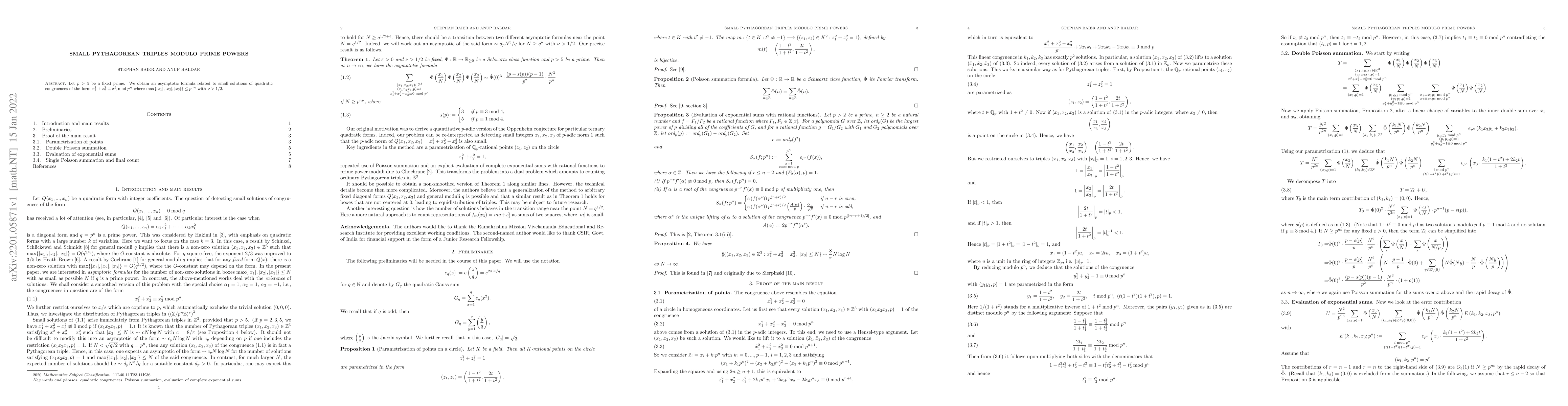 Thumbnail for Small Pythagorean triples modulo prime powers
