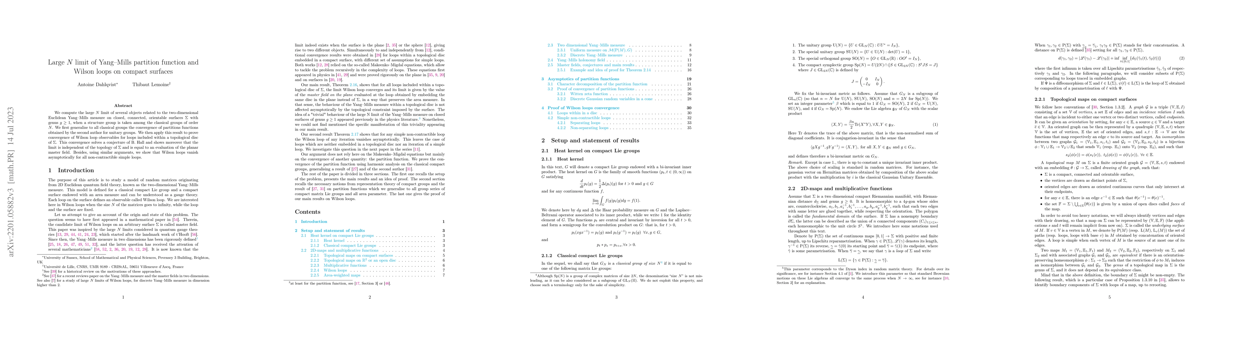 Thumbnail for Large N limit of Yang-Mills partition function and Wilson loops on
  compact surfaces