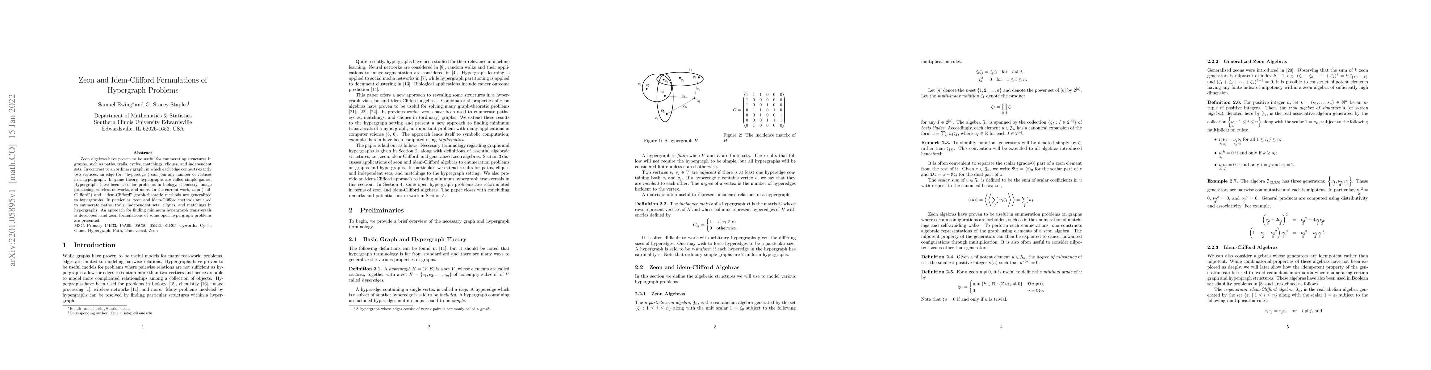 Thumbnail for Zeon and Idem-Clifford Formulations of Hypergraph Problems