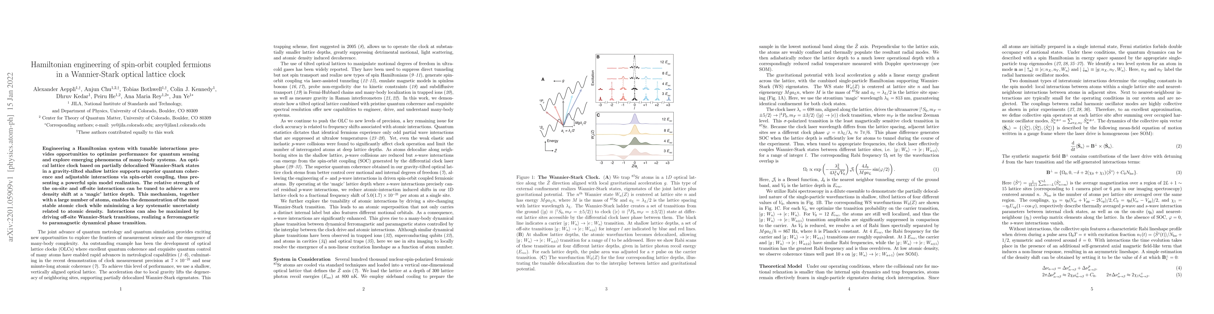 Thumbnail for Hamiltonian engineering of spin-orbit coupled fermions in a
  Wannier-Stark optical lattice clock