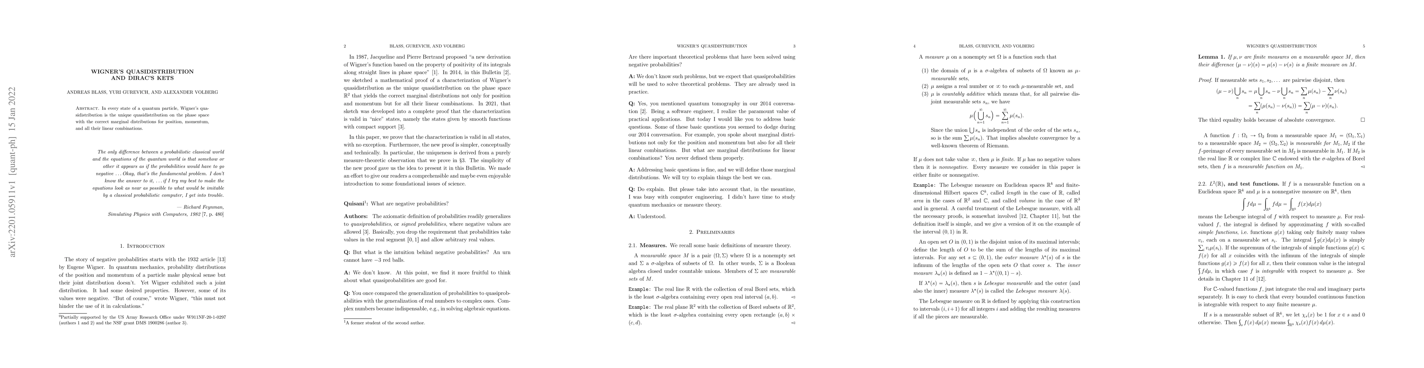 Thumbnail for Wigner's quasidistribution and Dirac's kets