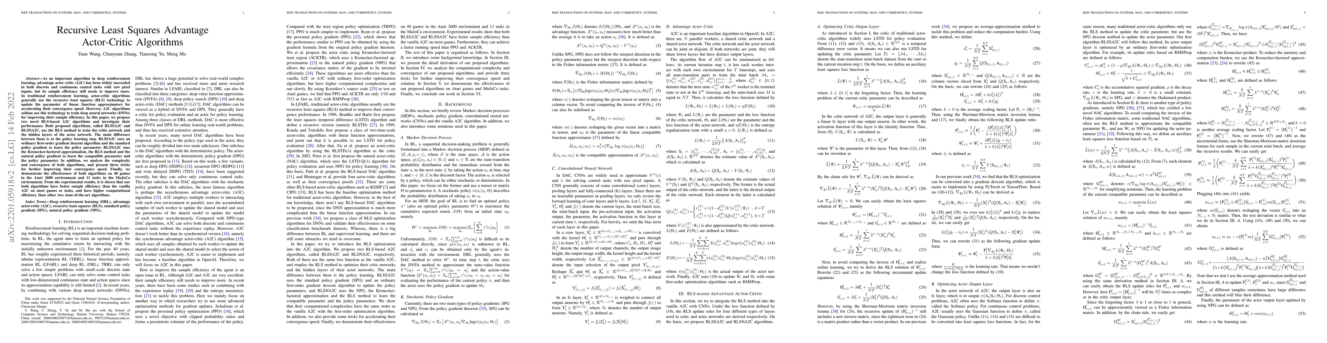 Thumbnail for Recursive Least Squares Advantage Actor-Critic Algorithms
