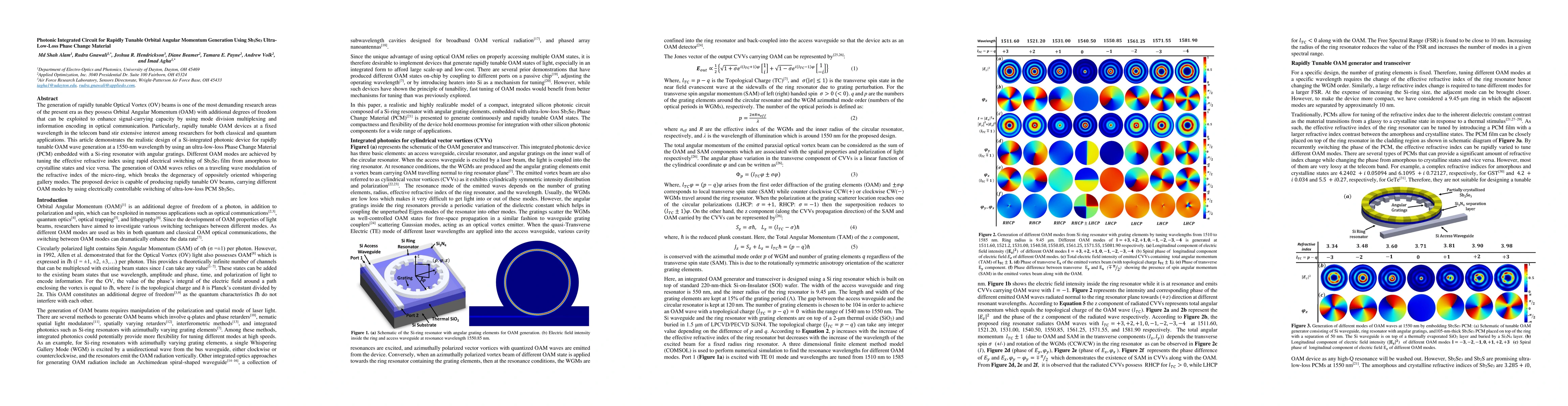 Thumbnail for Photonic Integrated Circuit for Rapidly Tunable Orbital Angular Momentum
  Generation Using Sb2Se3 Ultra-Low-Loss Phase Change Material