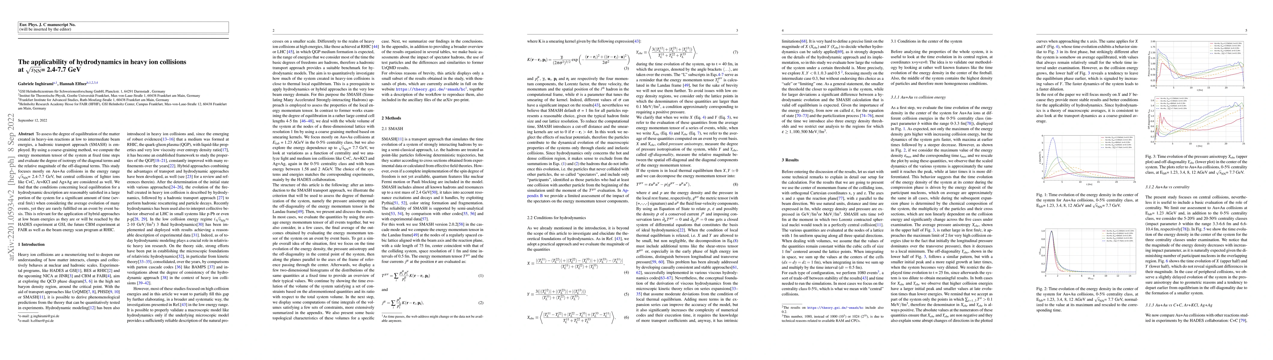 Thumbnail for The applicability of hydrodynamics in heavy ion collisions at
  $\sqrt{s_{\rm NN}}$= 2.4-7.7 GeV