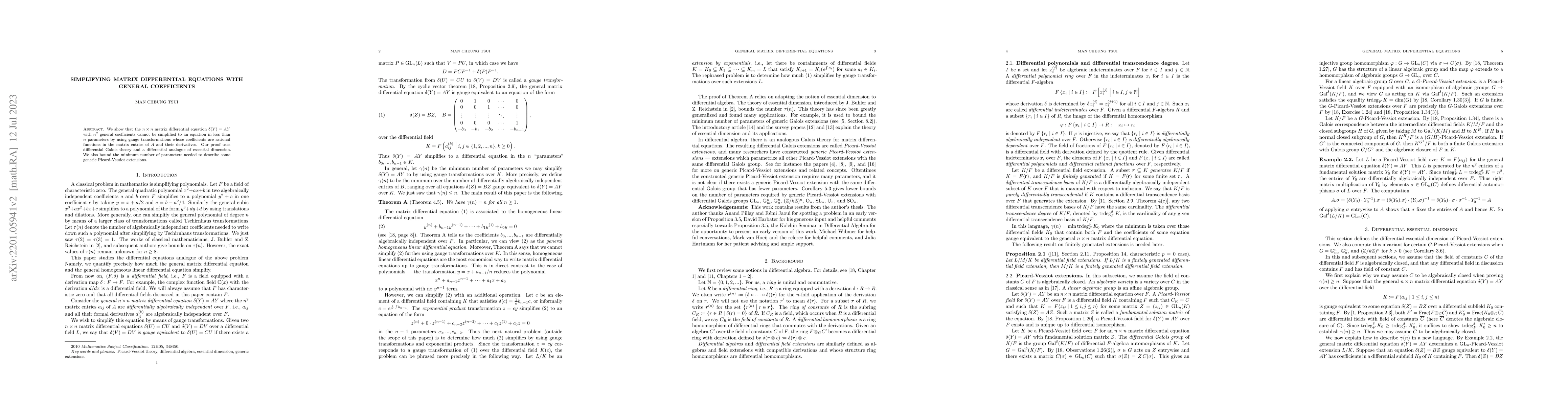 Thumbnail for Simplifying matrix differential equations with general coefficients