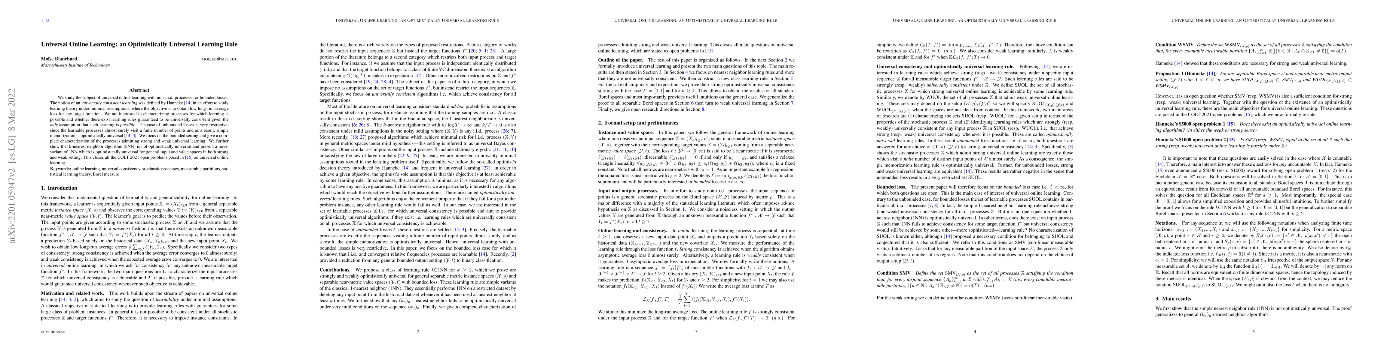 Thumbnail for Universal Online Learning: an Optimistically Universal Learning Rule