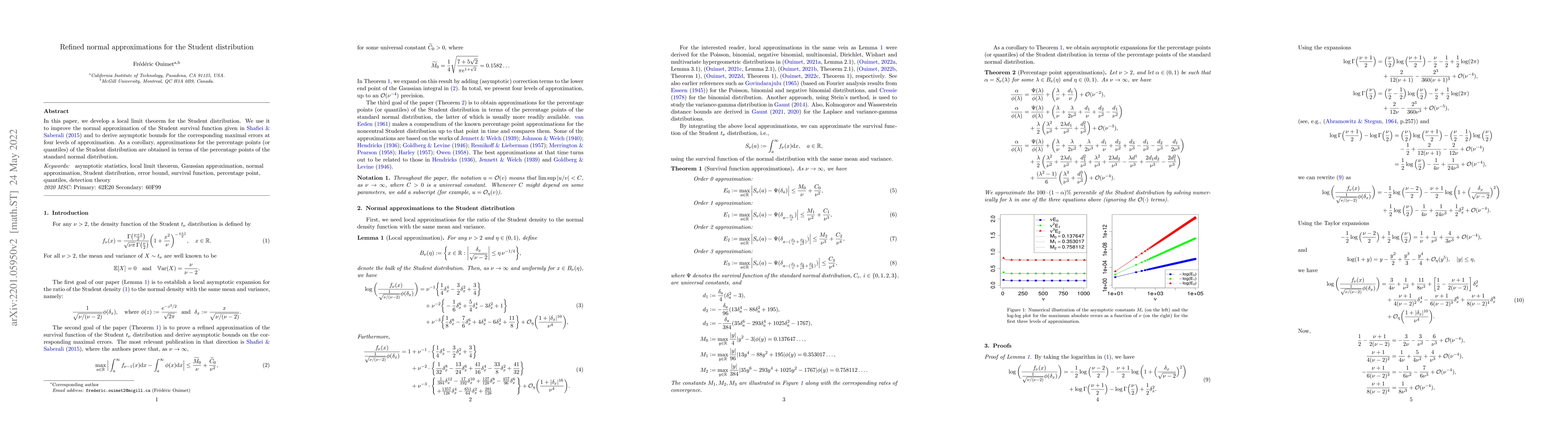 Thumbnail for Refined normal approximations for the Student distribution