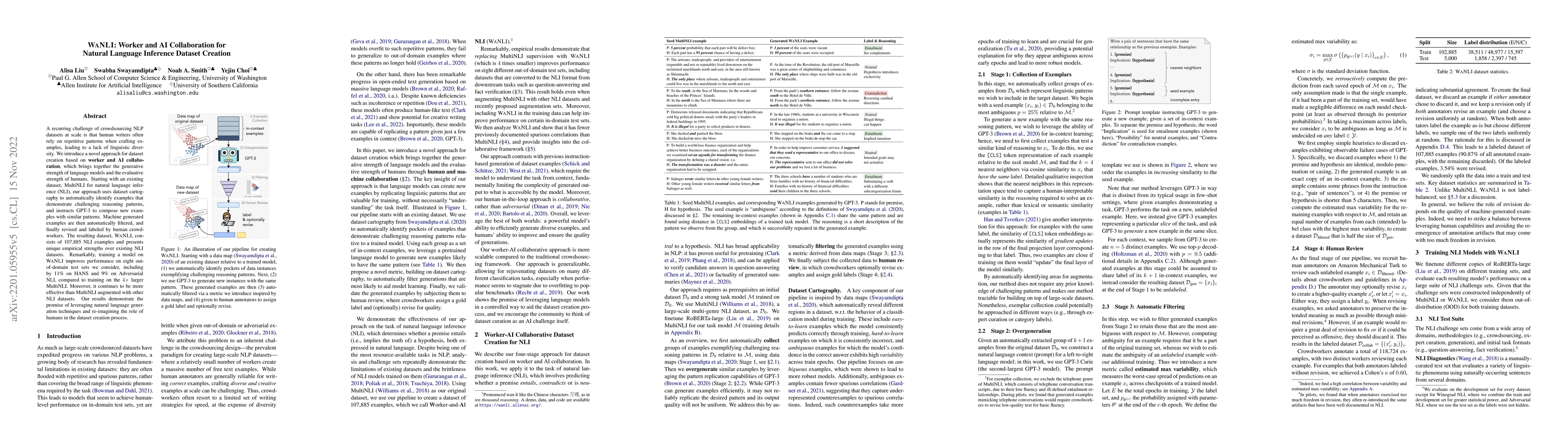 Thumbnail for WANLI: Worker and AI Collaboration for Natural Language Inference
  Dataset Creation