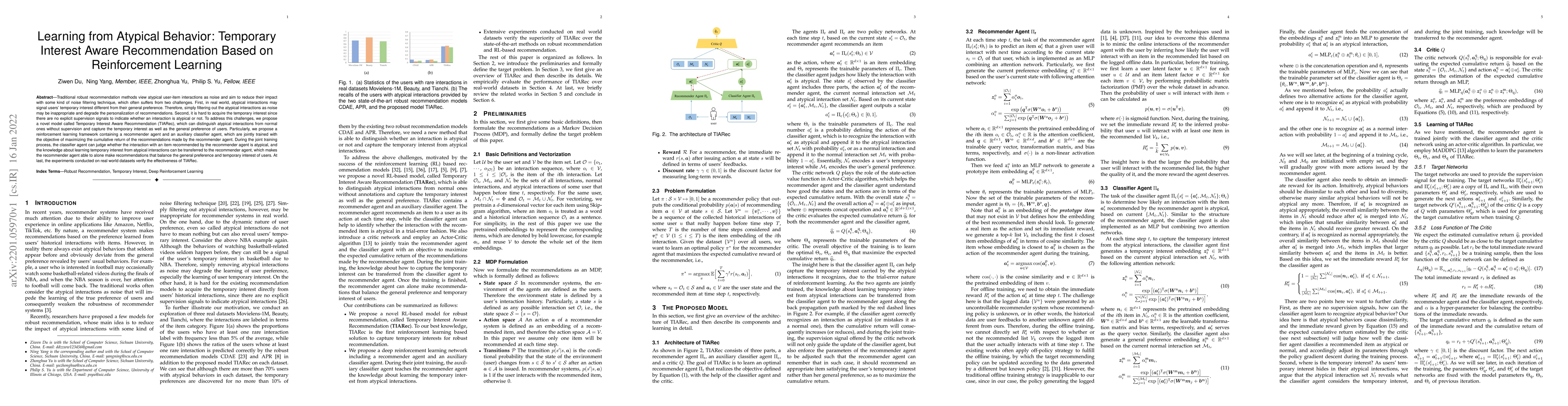 Thumbnail for Learning from Atypical Behavior: Temporary Interest Aware Recommendation
  Based on Reinforcement Learning