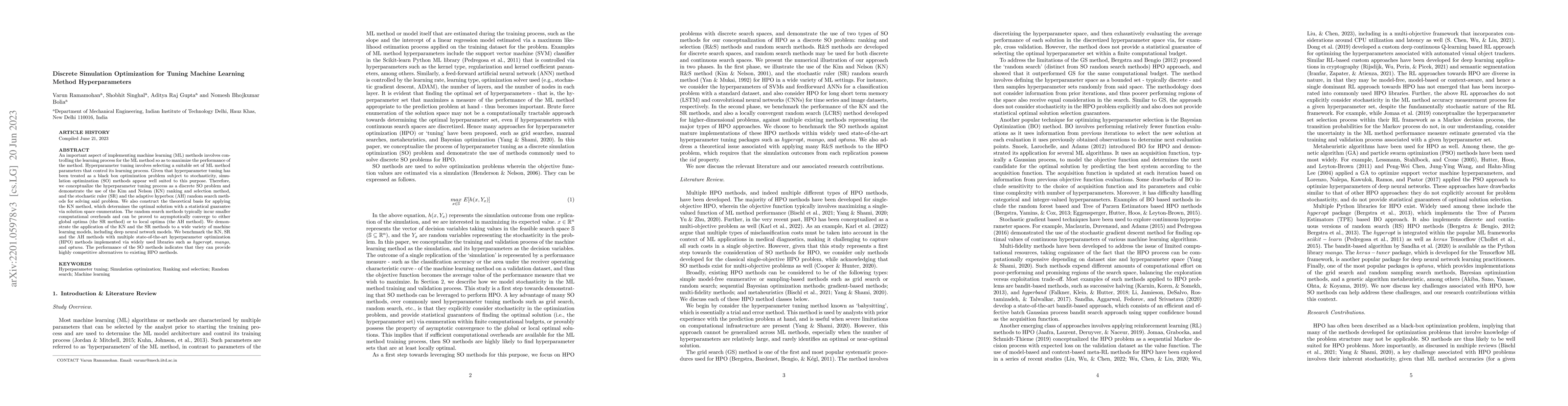 Thumbnail for Discrete Simulation Optimization for Tuning Machine Learning Method
  Hyperparameters