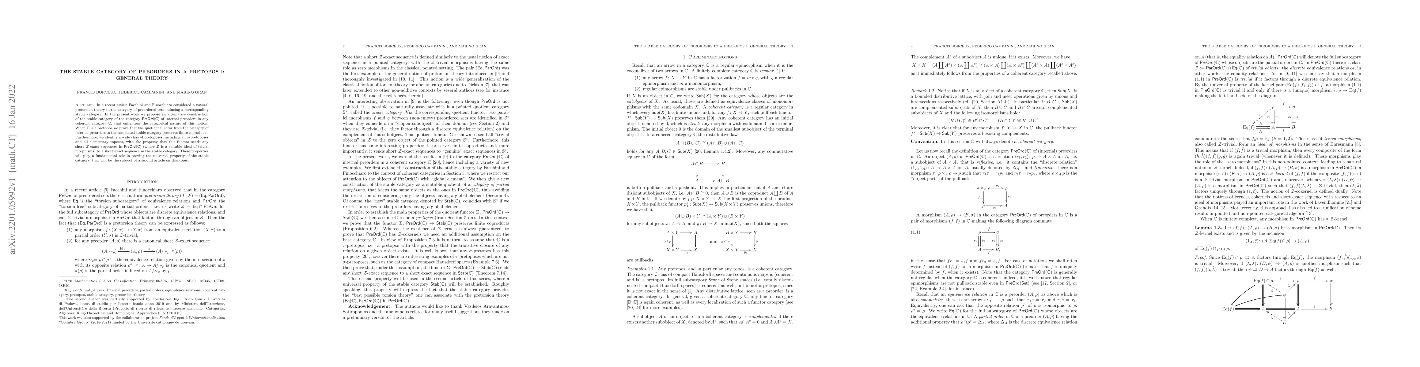 Thumbnail for The stable category of preorders in a pretopos I: general theory