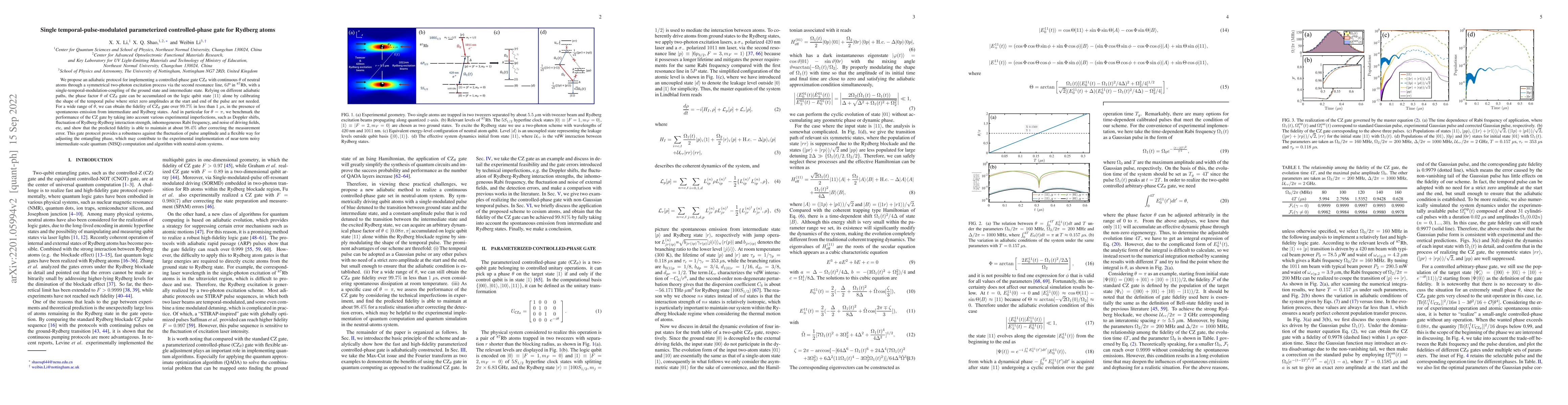 Thumbnail for Single temporal-pulse-modulated parameterized controlled-phase gate for
  Rydberg atoms