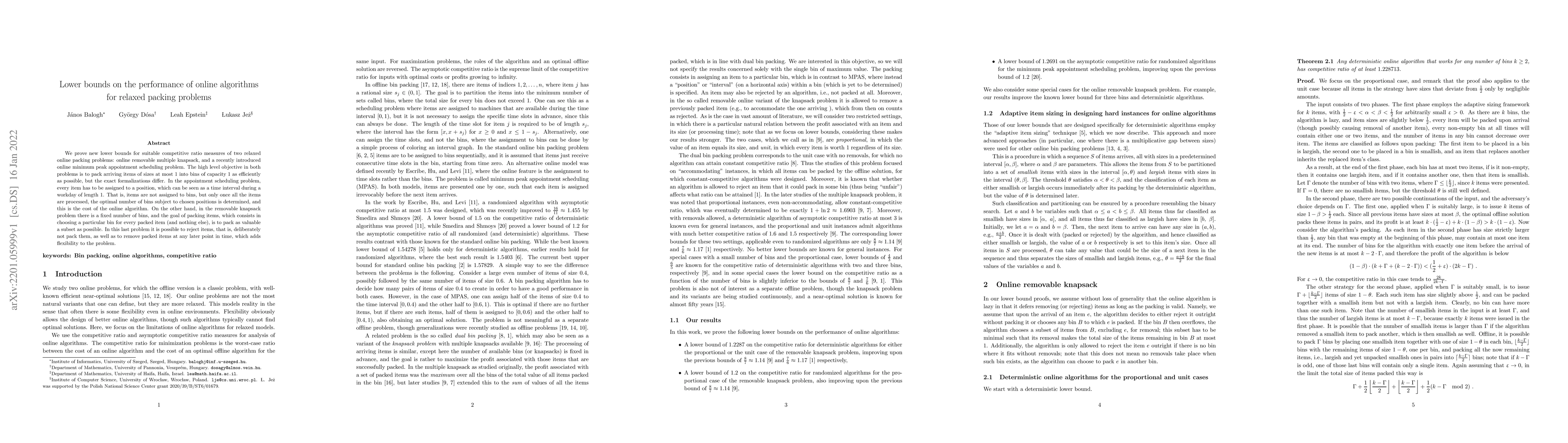 Thumbnail for Lower bounds on the performance of online algorithms for relaxed packing
  problems
