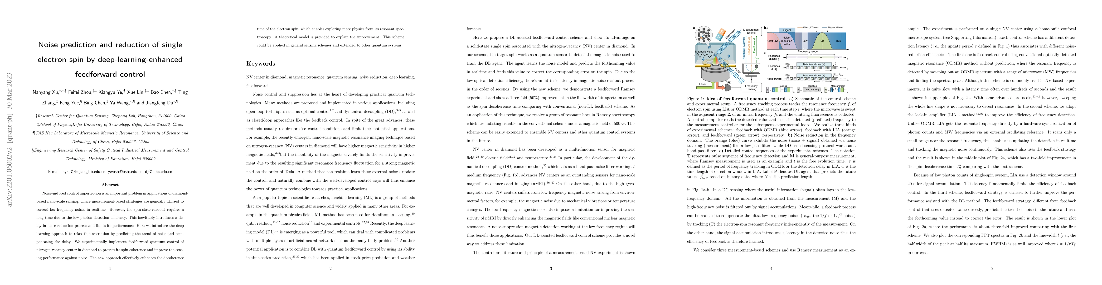 Thumbnail for Noise prediction and reduction of single electron spin by
  deep-learning-enhanced feedforward control