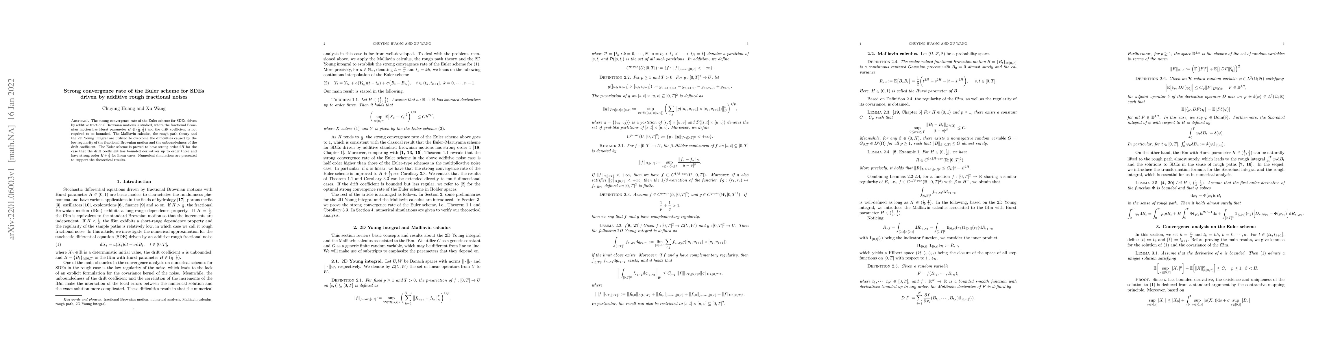 Thumbnail for Strong convergence rate of the Euler scheme for SDEs driven by additive
  rough fractional noises