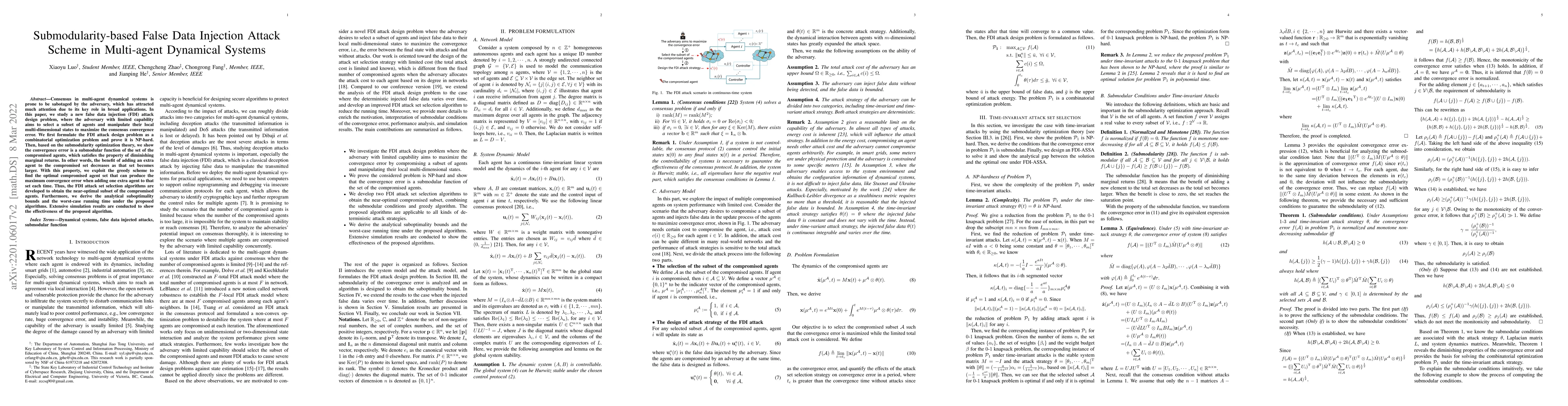 Thumbnail for Submodularity-based False Data Injection Attack Scheme in Multi-agent
  Dynamical Systems