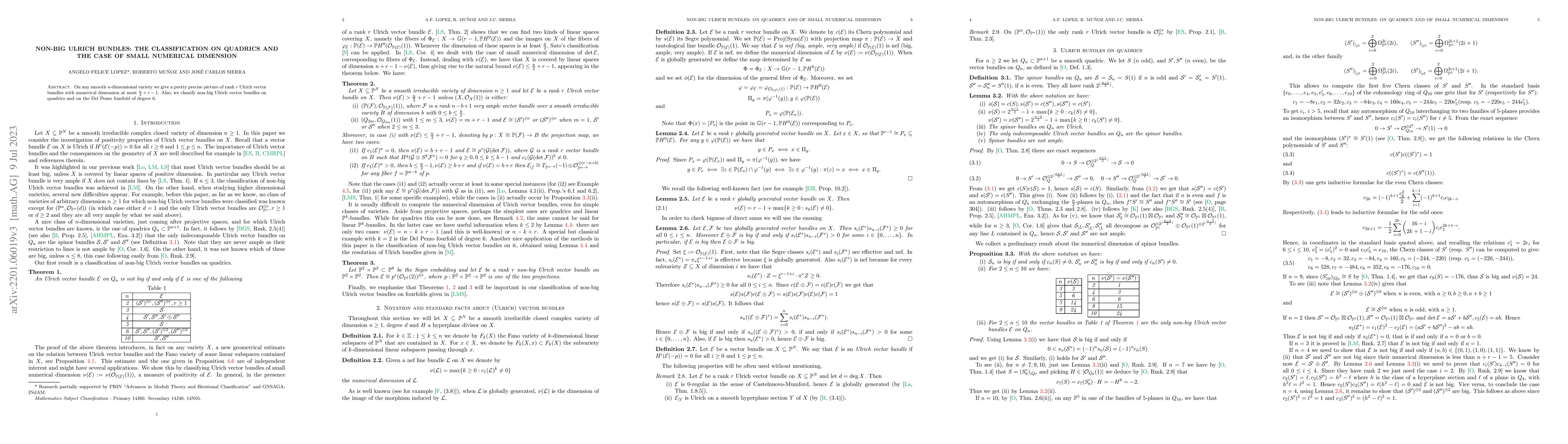 Thumbnail for Non-big Ulrich bundles: the classification on quadrics and the case of
  small numerical dimension
