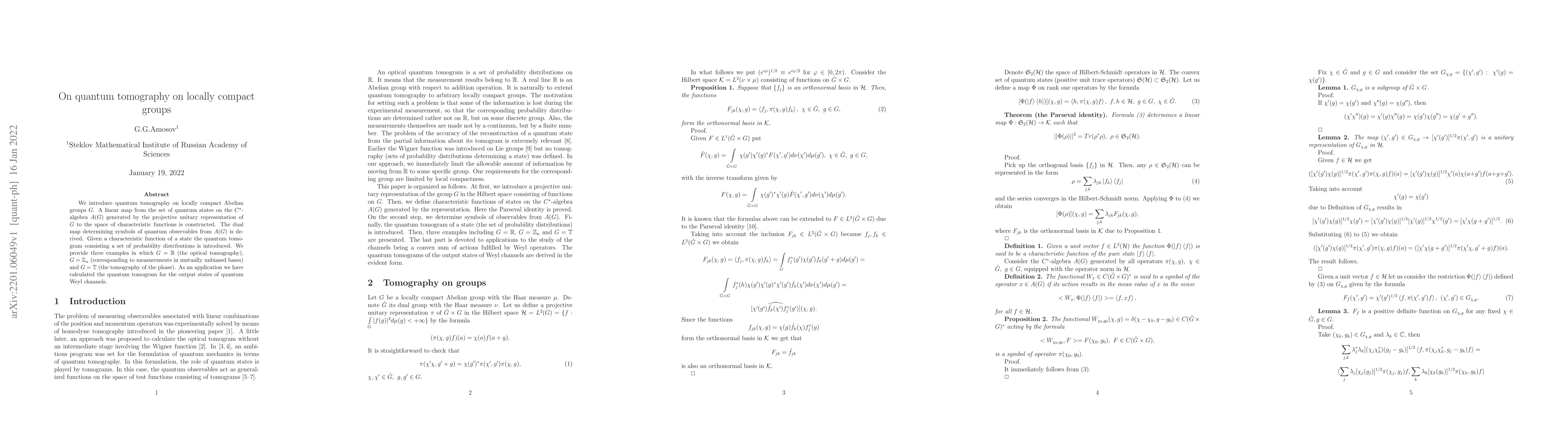Thumbnail for On quantum tomography on locally compact groups