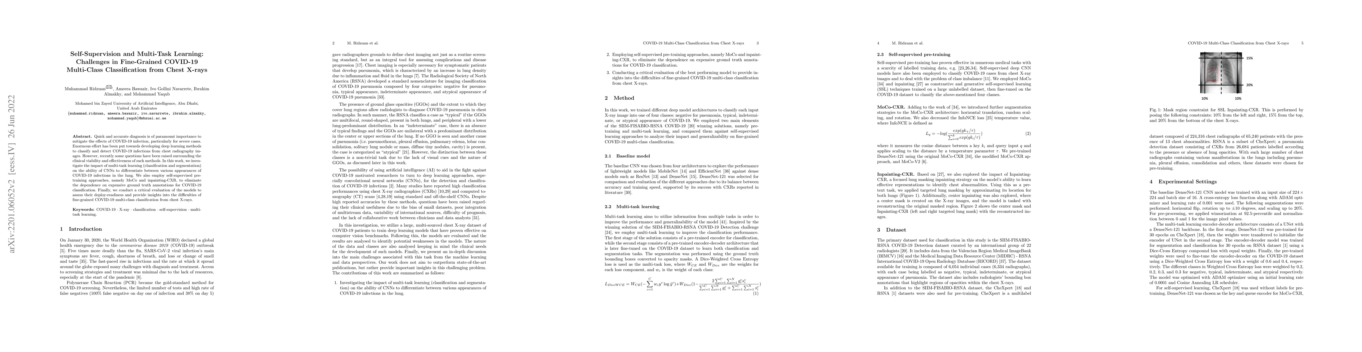 Thumbnail for Self-Supervision and Multi-Task Learning: Challenges in Fine-Grained
  COVID-19 Multi-Class Classification from Chest X-rays