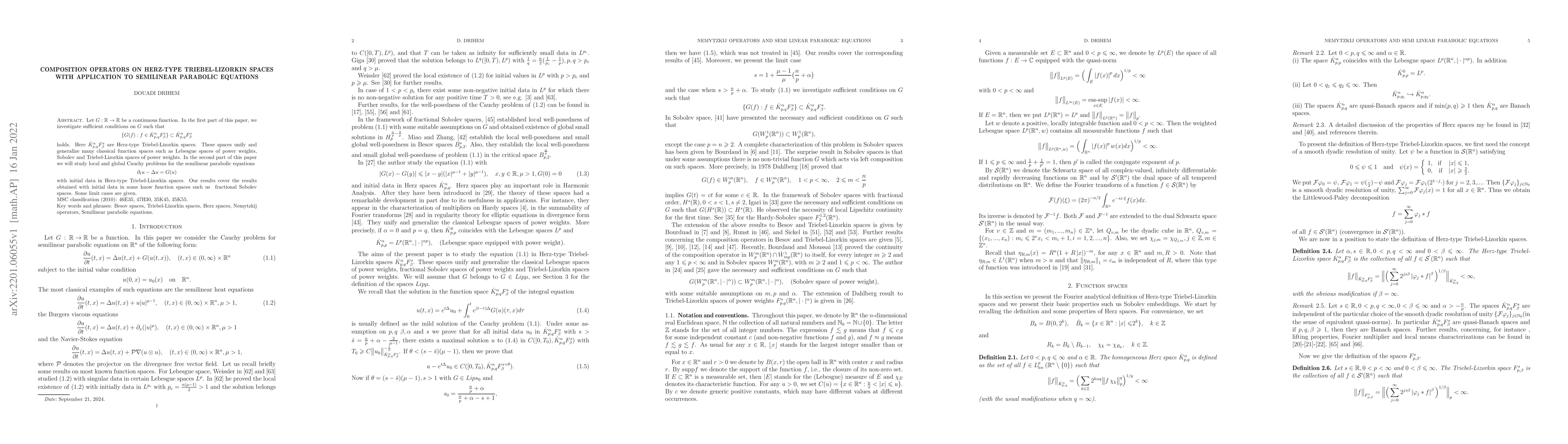 Thumbnail for Composition operators on Herz-type Triebel-Lizorkin spaces with
  application to semilinear parabolic equations