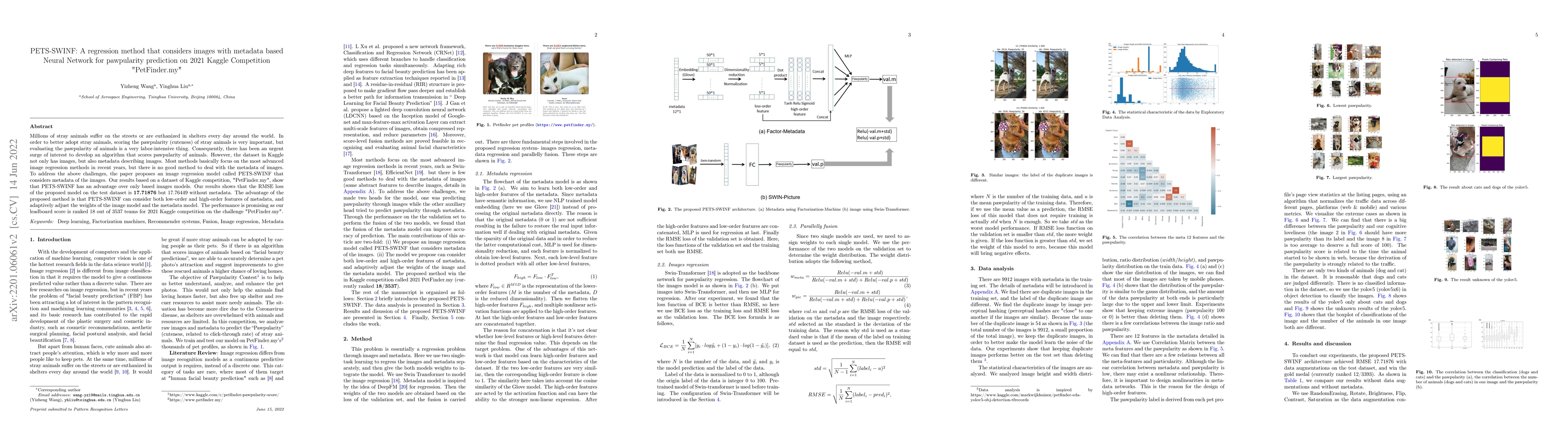 Thumbnail for PETS-SWINF: A regression method that considers images with metadata
  based Neural Network for pawpularity prediction on 2021 Kaggle Competition
  "PetFinder.my"