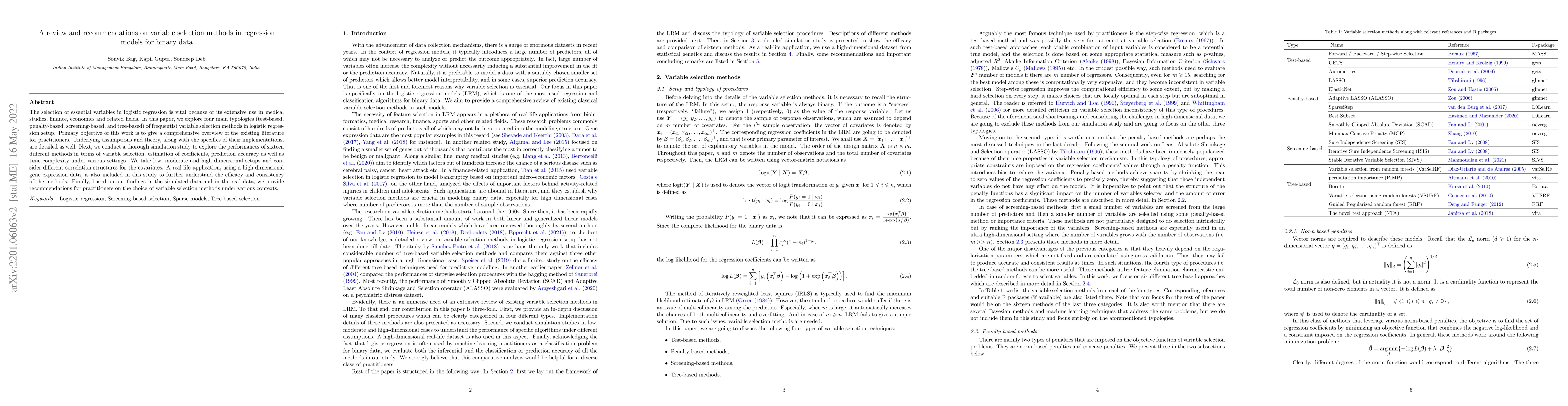 Thumbnail for A review and recommendations on variable selection methods in regression
  models for binary data