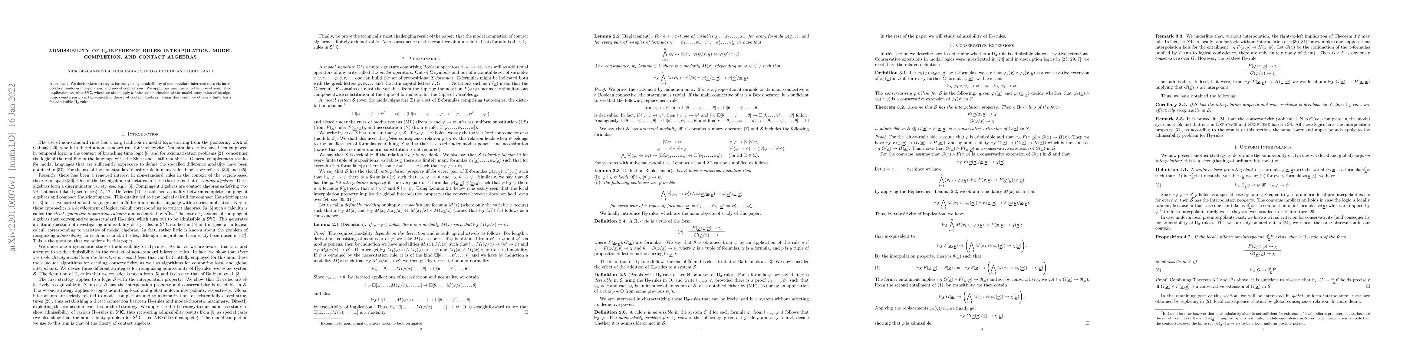 Thumbnail for Admissibility of $\Pi_2$-Inference Rules: interpolation, model
  completion, and contact algebras