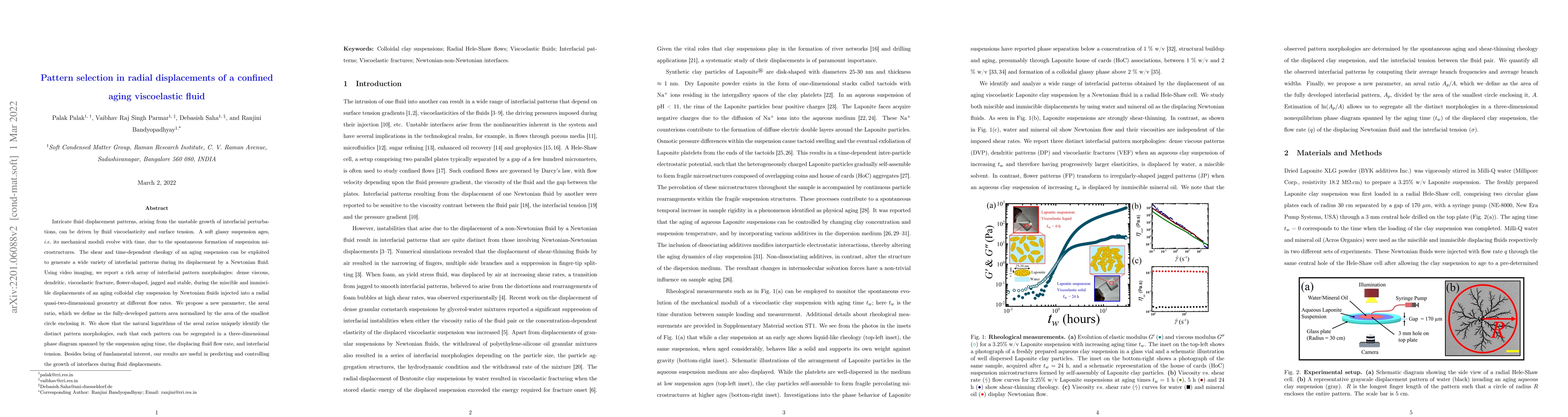 Thumbnail for Pattern selection in radial displacements of a confined aging
  viscoelastic fluid