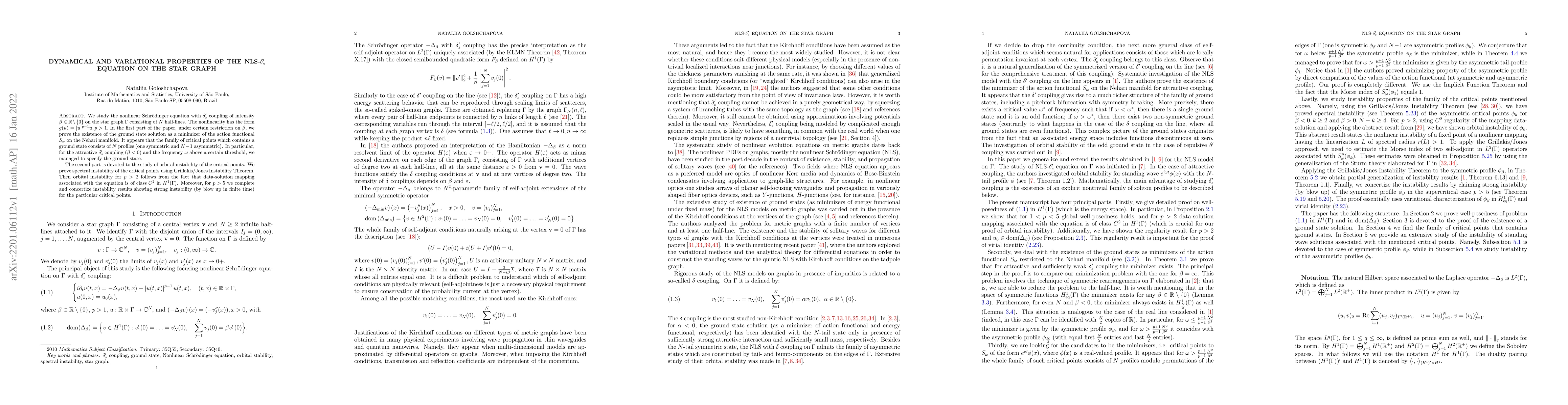 Thumbnail for Dynamical and variational properties of the NLS-$\delta'_s$ equation on
  the star graph