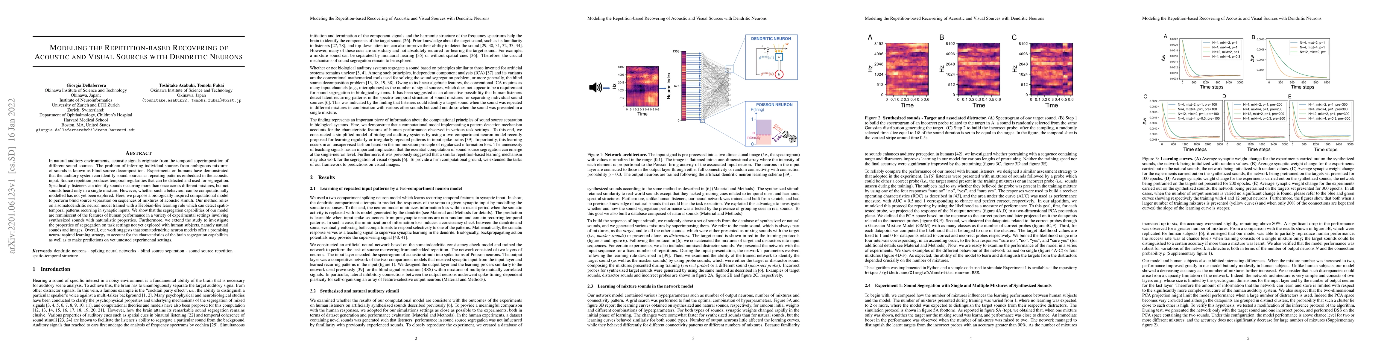 Thumbnail for Modeling the Repetition-based Recovering of Acoustic and Visual Sources
  with Dendritic Neurons