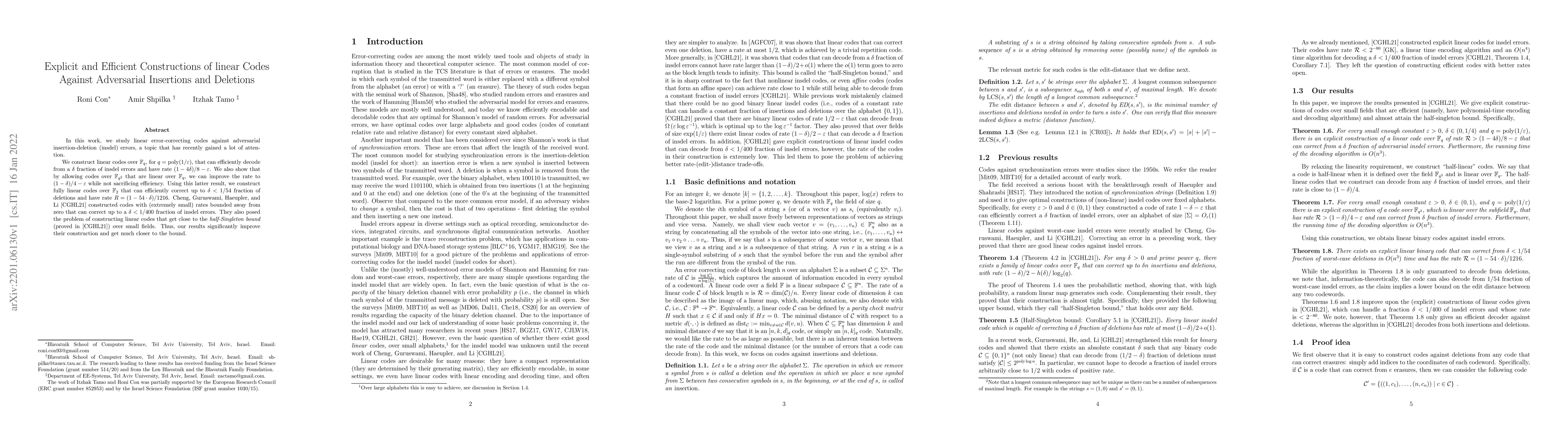 Thumbnail for Explicit and Efficient Constructions of linear Codes Against Adversarial
  Insertions and Deletions