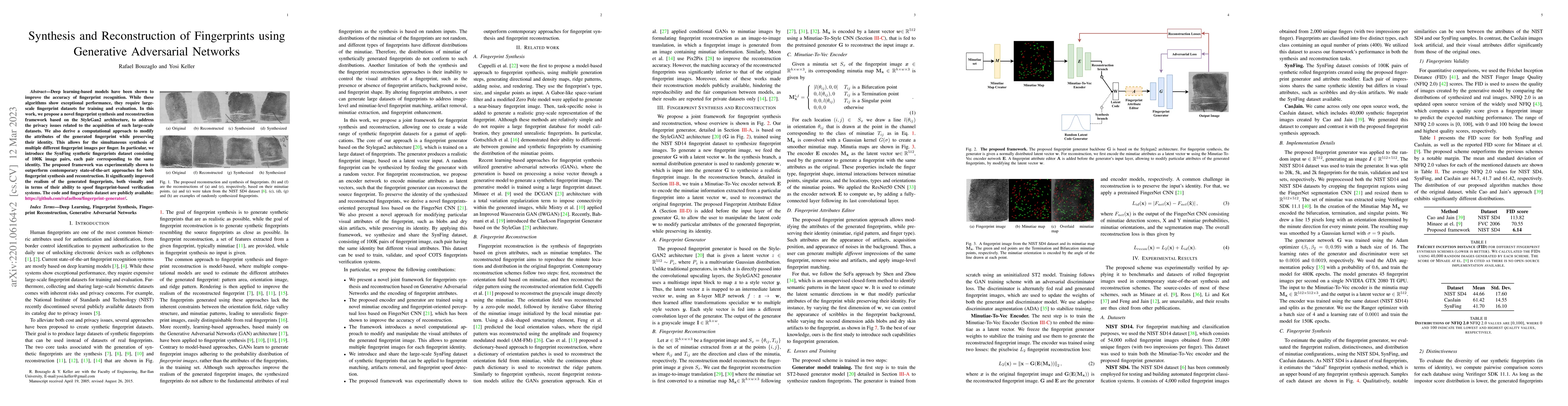 Thumbnail for Synthesis and Reconstruction of Fingerprints using Generative
  Adversarial Networks