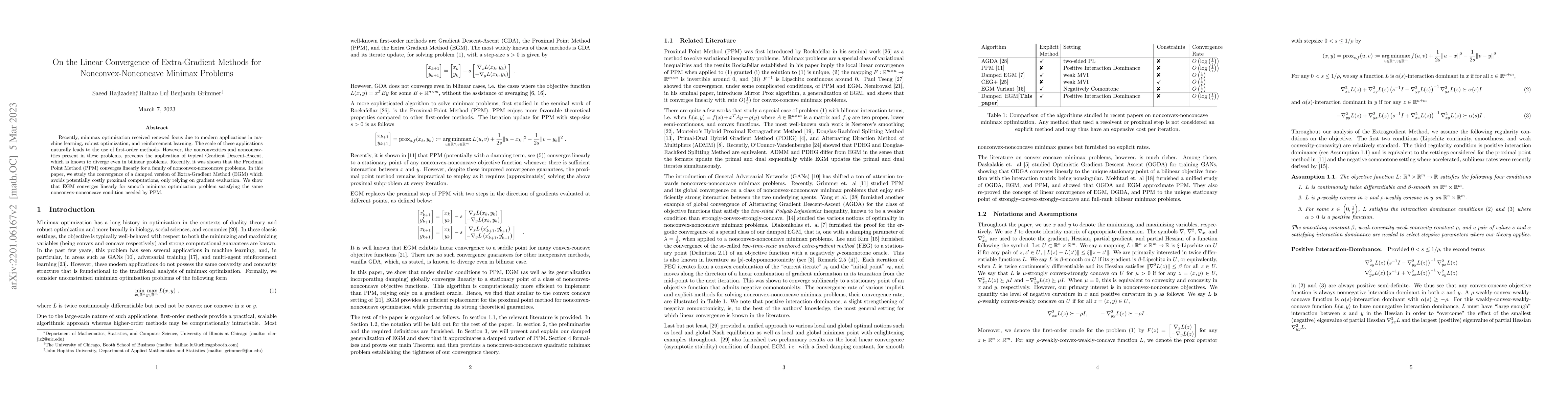 Thumbnail for On the Linear Convergence of Extra-Gradient Methods for
  Nonconvex-Nonconcave Minimax Problems