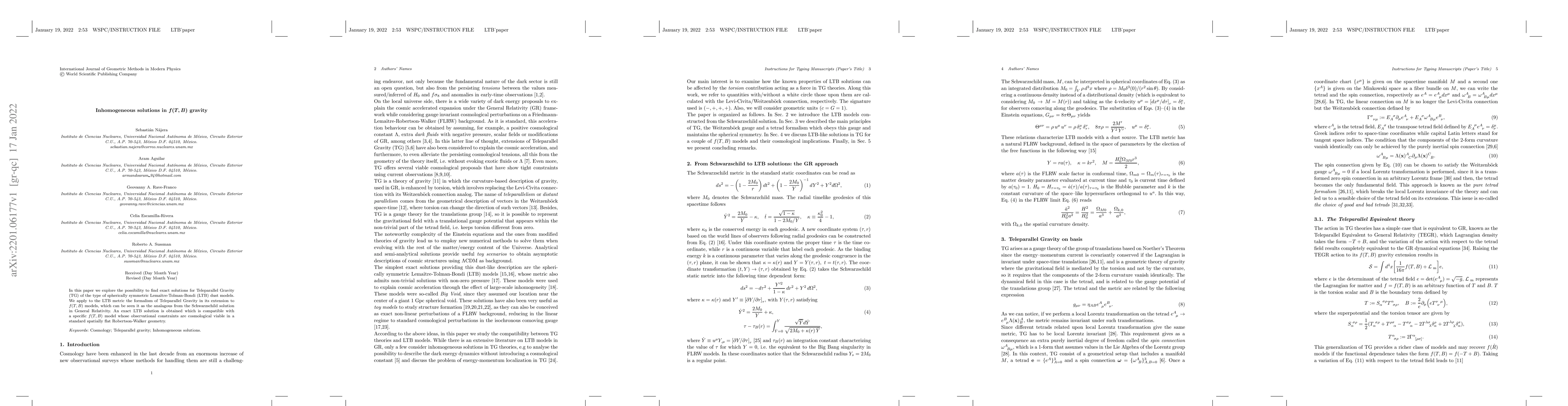 Thumbnail for Inhomogeneous solutions in $f(T,B)$ gravity