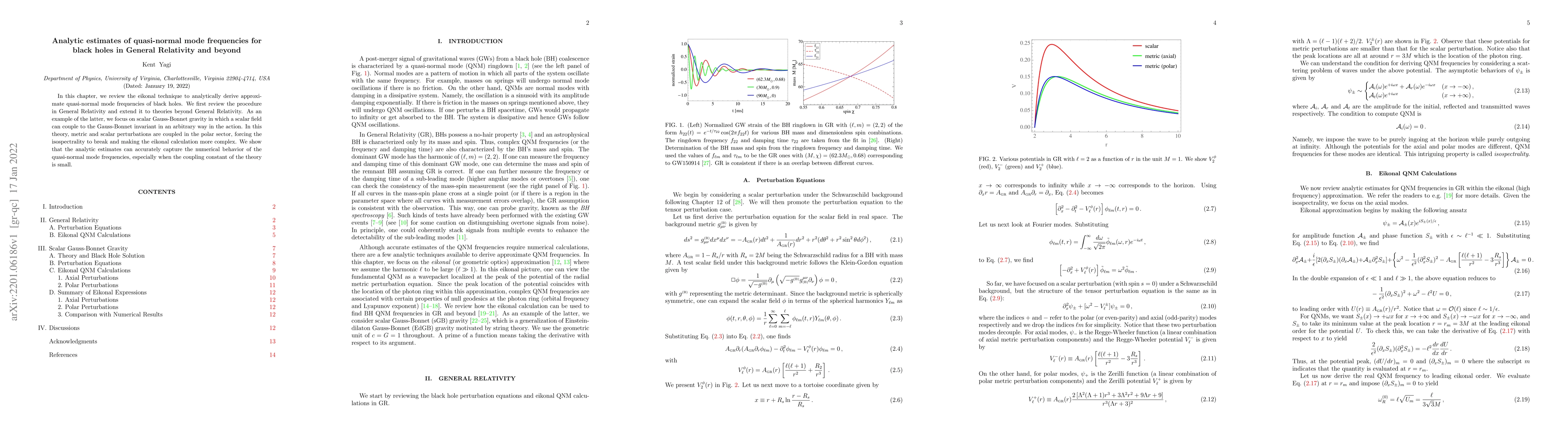 Thumbnail for Analytic estimates of quasi-normal mode frequencies for black holes in
  General Relativity and beyond