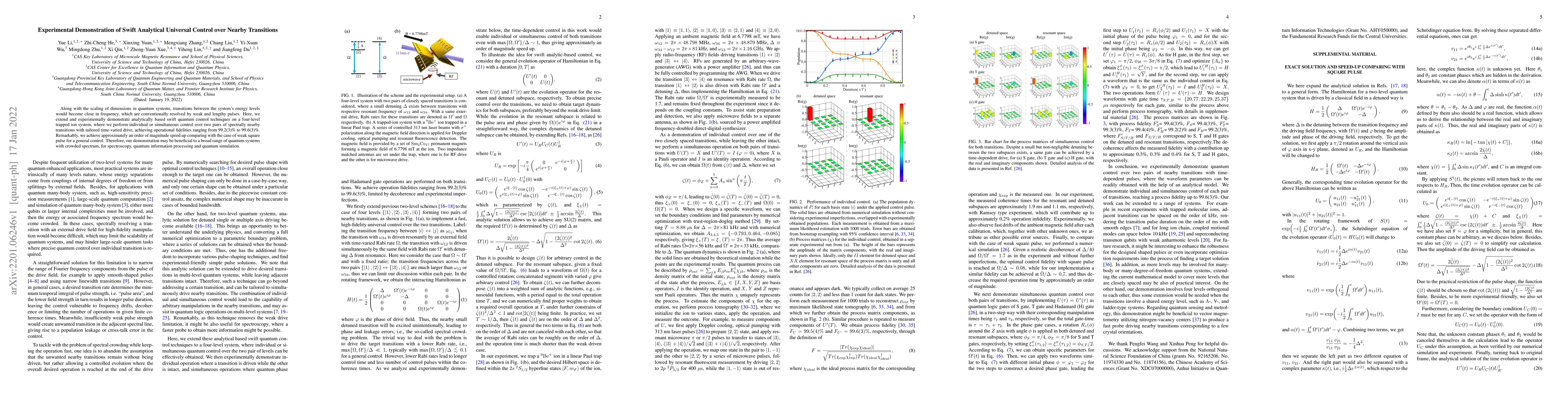Thumbnail for Experimental Demonstration of Swift Analytical Universal Control over
  Nearby Transitions