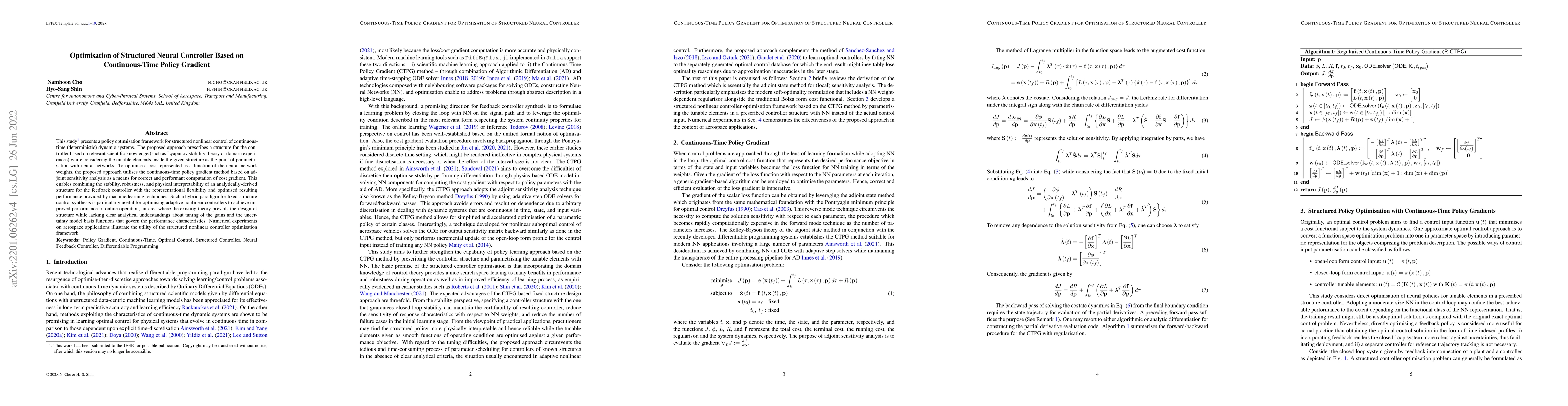 Thumbnail for Optimisation of Structured Neural Controller Based on Continuous-Time
  Policy Gradient