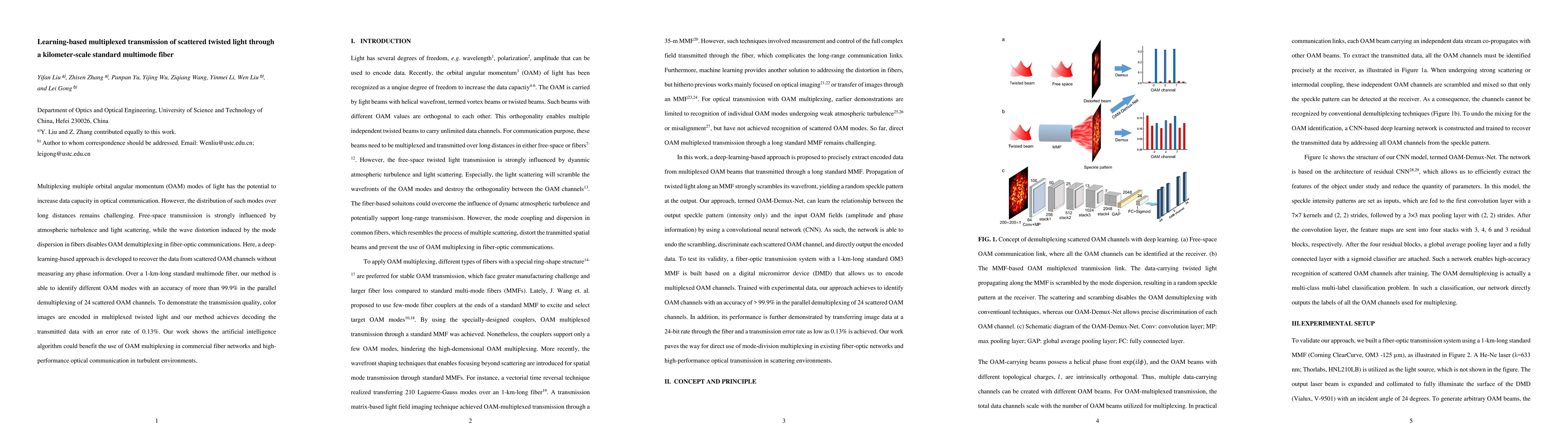 Thumbnail for Learning-based multiplexed transmission of scattered twisted light
  through a kilometer-scale standard multimode fiber