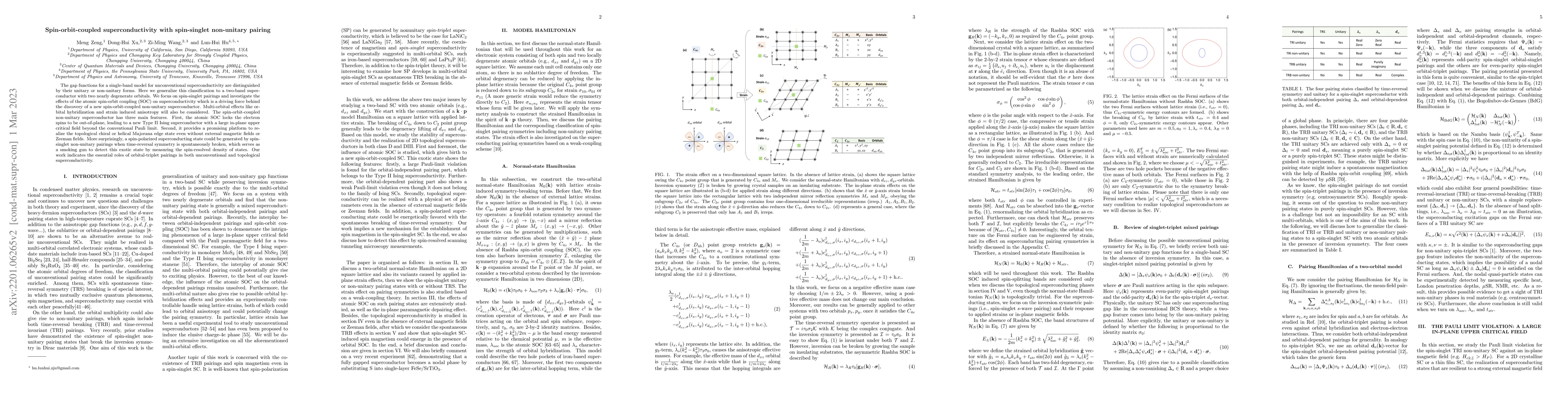 Thumbnail for Spin-orbit-coupled superconductivity with spin-singlet non-unitary
  pairing