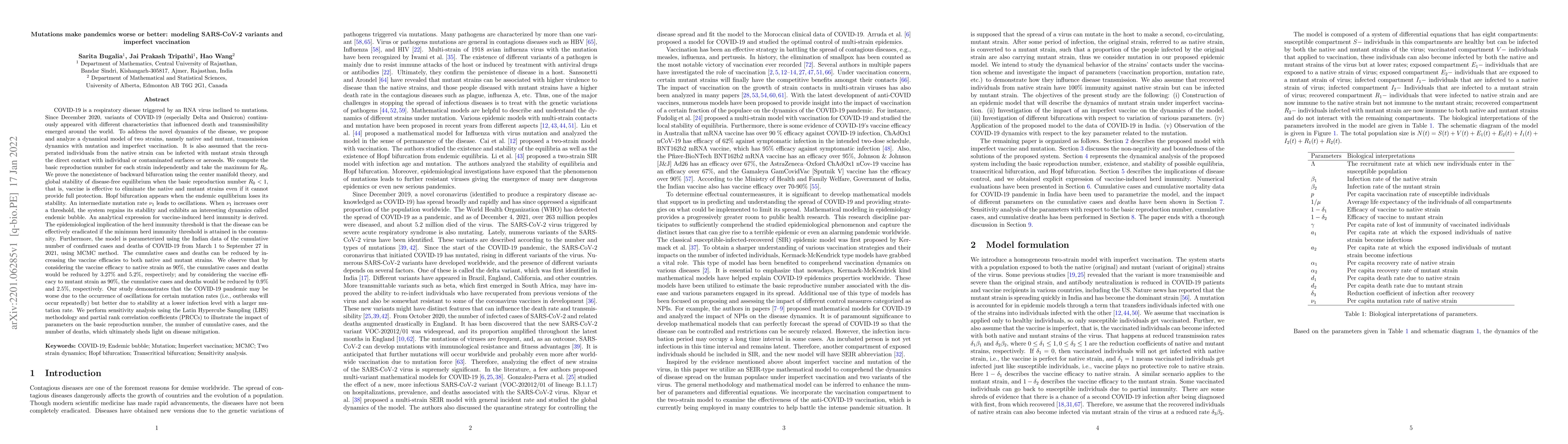 Thumbnail for Mutations make pandemics worse or better: modeling SARS-CoV-2 variants
  and imperfect vaccination