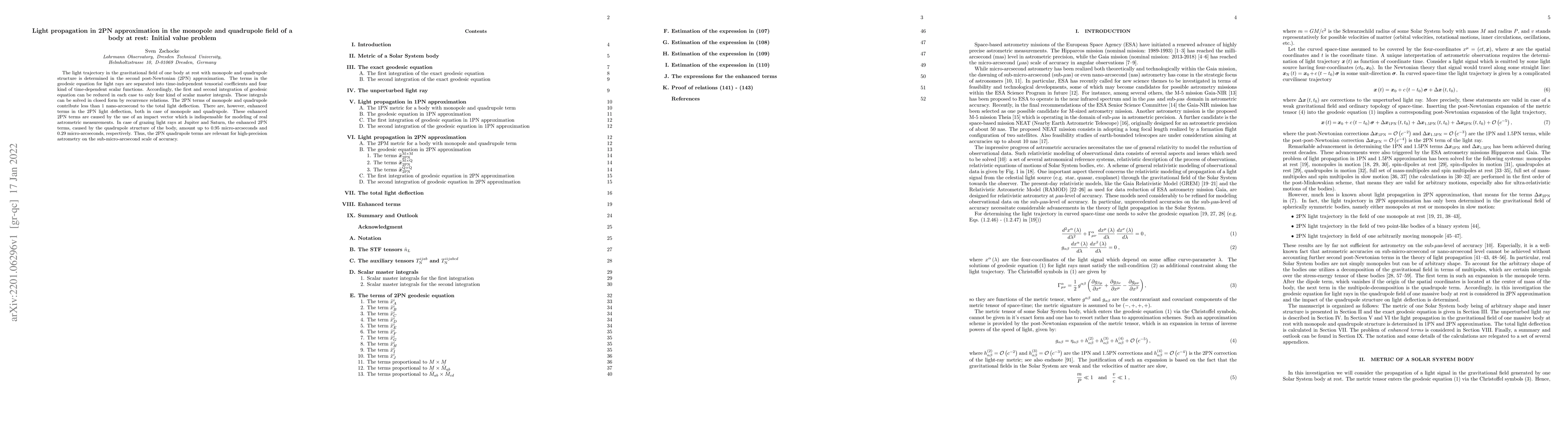 Thumbnail for Light propagation in 2PN approximation in the monopole and quadrupole
  field of a body at rest: Initial value problem